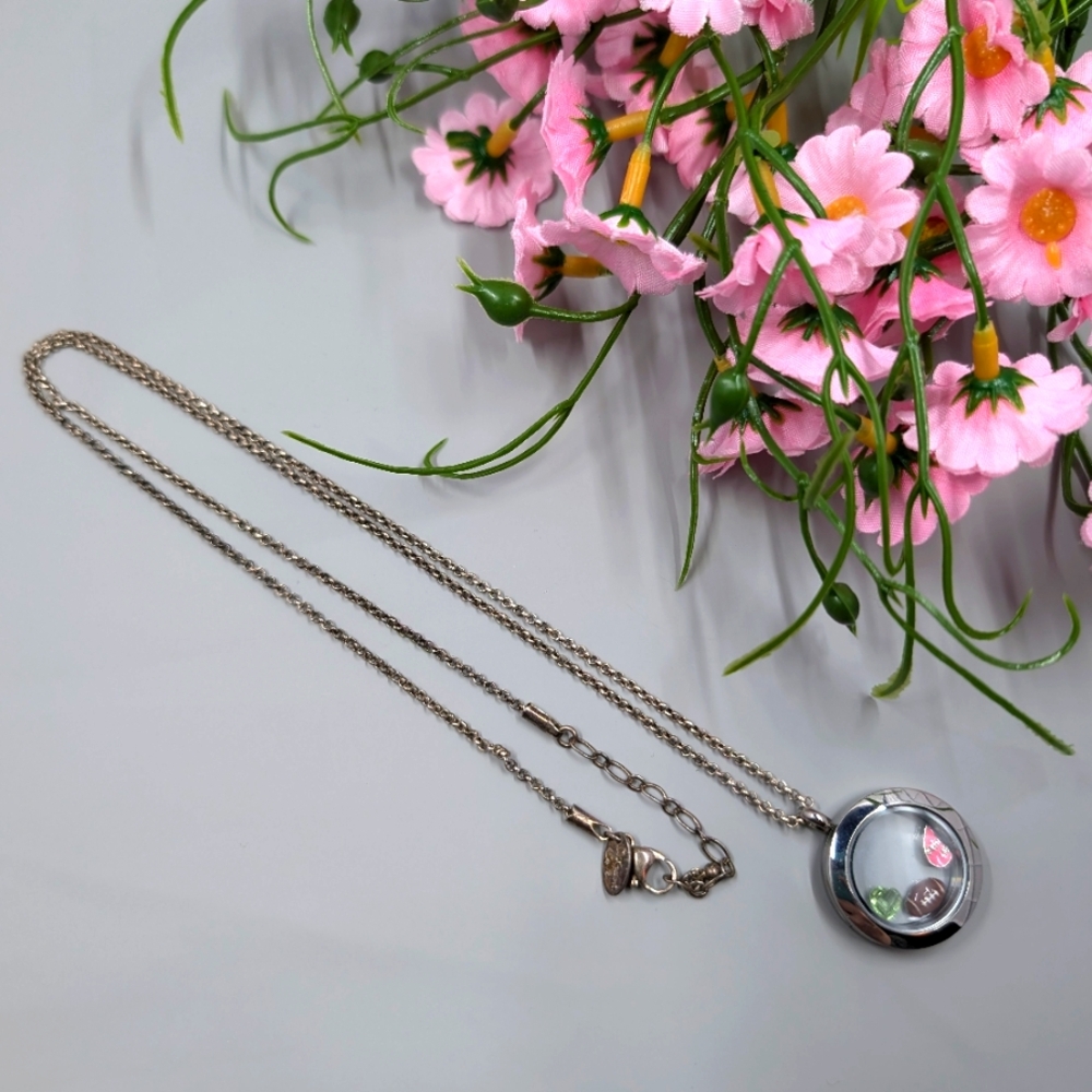 Origami Owl Signed Extra Long Silver Plated Necklace with Charms
